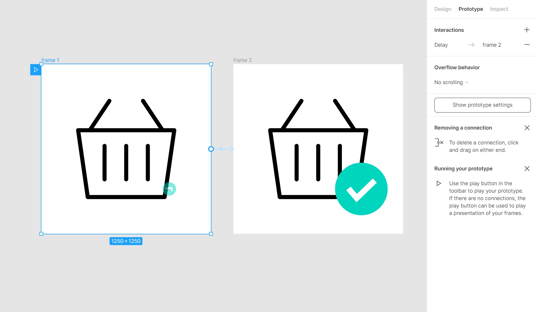 Image of figma frames for demo animation connected via Figma prototyping tools